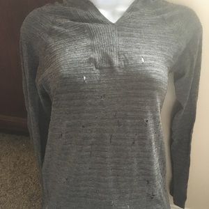 Athleta Distressed Gray Lightweight Sweater Hood